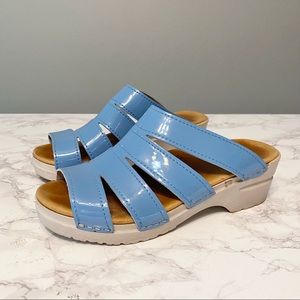 Vintage Dansko Light Blue Patent Leather Slip On Sandals Women’s EU Size 38 EUC